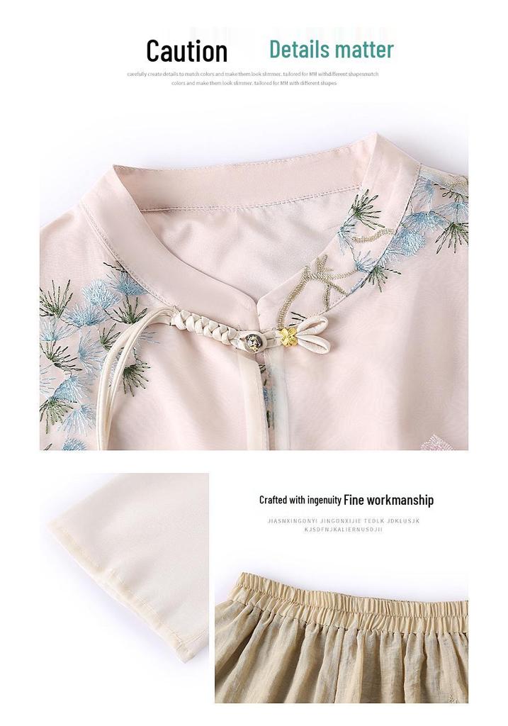 Mom's New Chinese Style Chiffon Shirt - Seven-Sleeve Top for Spring & Autumn
