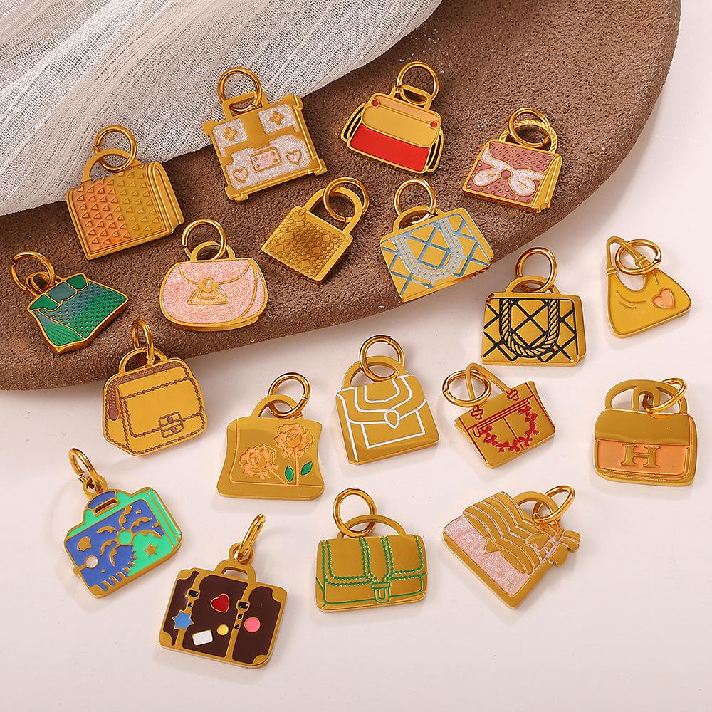 European and American Versatile Creative Color Bag Pendant, Stainless Steel Dripping Oil DIY Bracelet Necklace Accessories