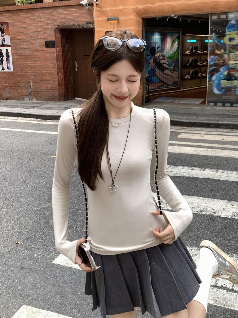 Korean Oat Crew Neck Autumn New Long-sleeved T-shirt with Bottoming Shirt Slim-fitting Lazy Temperament Top Women