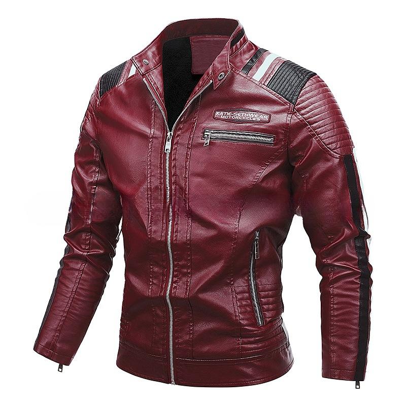 New Men's Jacket Men's Pu Jacket Fashion Tough Guy Color Matching Locomotive Suit Velvet Leather Jacket Men