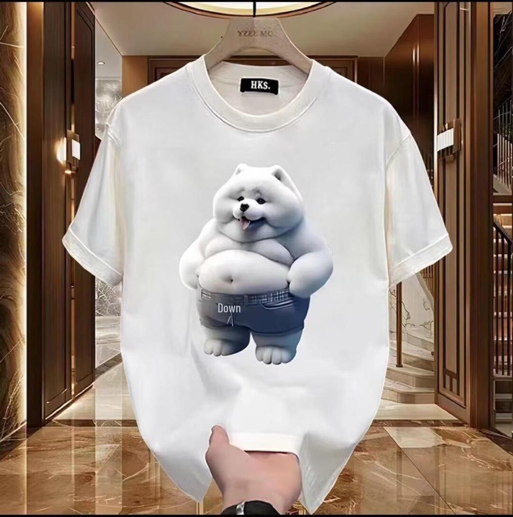 2024 Trendy Men's Cotton Short-Sleeve Round Neck Cartoon Print T-Shirt