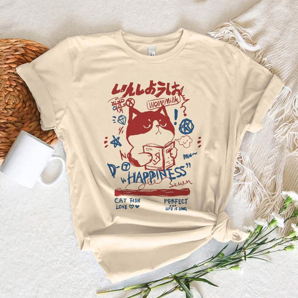 Cute Cat Top Women Harajuku Japanese Funny Tshirt Girl Comic Y2k Funny Clothing