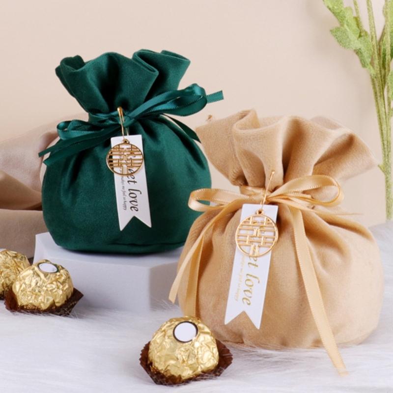 10Pcs Velvety Cloth Drawstring Bag Wedding Gift Wrapping Pouches Birthday Party Treat Bag For Candy Chocolate Jewelry