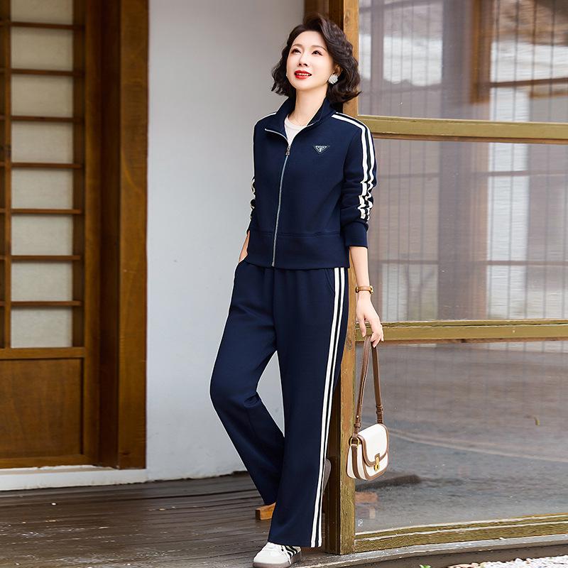 Frühlings-Freizeit-Zweiteiler mit Reißverschluss: Modische Langarm-Sportbekleidung für Frauen mittleren Alters