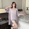 New Sexy Pajamas Women's Ice Ribbon Chest Pad Sling Three-piece Set of Pure Desire Silk Loungewear Can Be Worn Outside