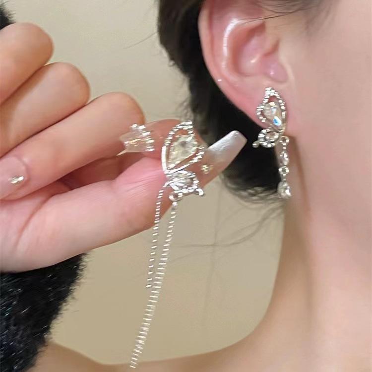 Elegant Bow-Knot Tassel Alloy Earrings for Women's 2025 Spring/Summer