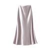 Qooth Elegant Women Satin Fishtail Skirt Maxi Length Bodycon Slim Elastic Waist Skirt QT2762