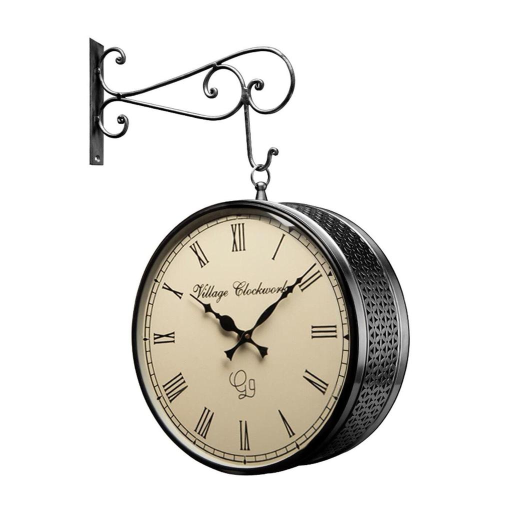 Metal Vintage Analog Railway Clock (12 Inch N, Black)