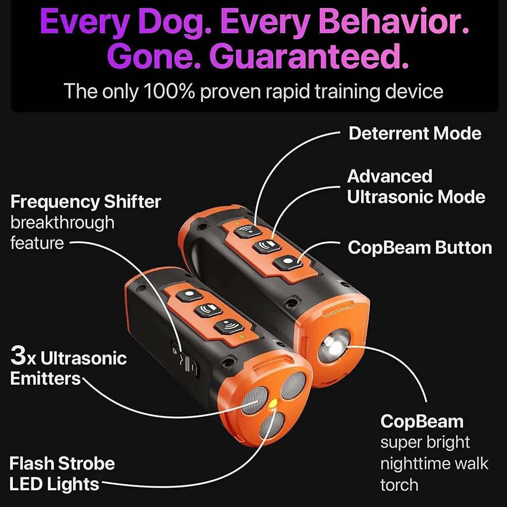 New Dog Driver with LED Flashlight Rechargeable Anti Barking Device Ultrasonic Three Head Barking Stopper Dog Training