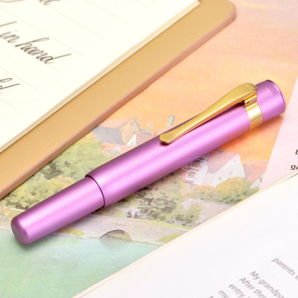 Hongdian M2 Mini Fountain Medium Soft Slim Pocket Travel Pen Pen, Purple, Nib, Nib, Aluminum,