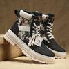[Trendy High-Top Sneakers] Trendy High-Top Casual Sneakers - Men's Lace-Up Boots with Furry Collar & Side Zipper, Durable for Outdoor & Casual Attire