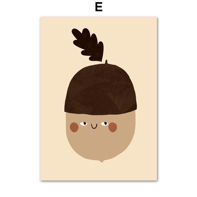 Cat Cherry Ice Cream Acorn Apple Sun Moon Fun Cartoon Vintage Poster Prints Wall Art Canvas Painting Kawaii Baby Kids Room Decor No Frame