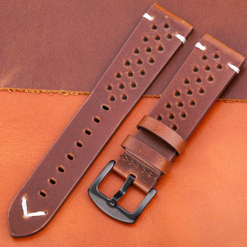 New Breathable Genuine Leather Quick Release Watch Strap 18mm-24mm Cowhide Band Available Black Green Brown Yellow Unisex Watchbands