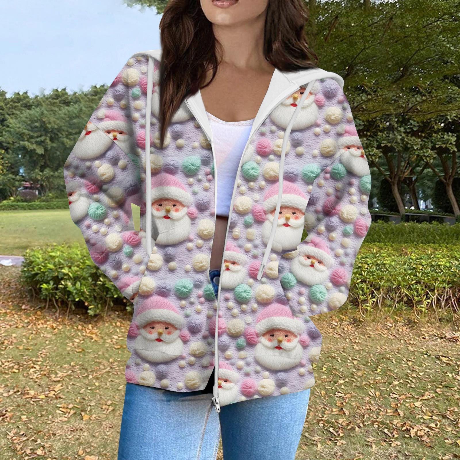 

Женская мода повседневный длинный рукав рождественский принт кардиган пальто с карманом на молнии XL арбуз красный