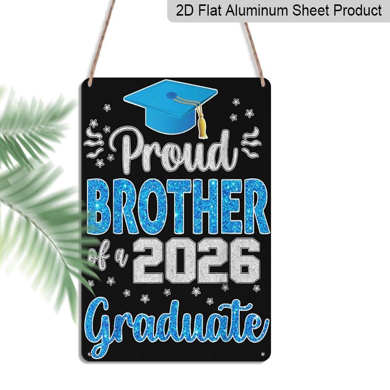 2D Flat, 1pc Proud Brother of A 2026 Graduate Aluminium Sign - 8 x12 Blue Glitter Graduation Decor, Grad Cap Wall Art, Perfect for 2026 Graduation 20*30cm