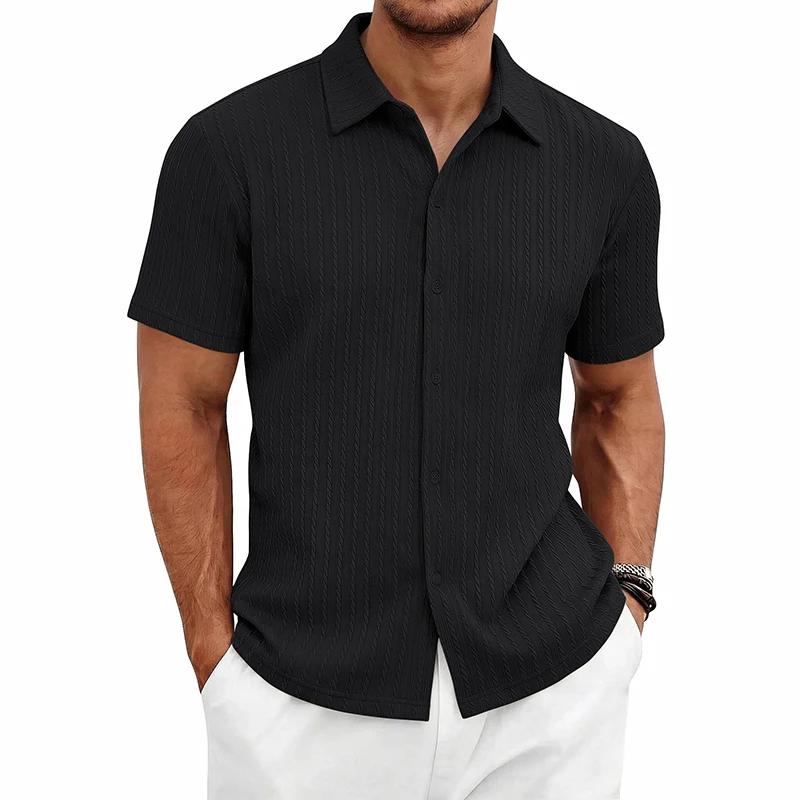 Men's Casual Shirts Textured Short Sleeve Button Down Shirt Summer Loose Fit Knit Tops for Men