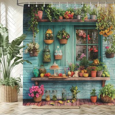 Beautiful Country Garden Flowers House Style Printed Fabric Shower Curtain Bathroom Curtain,home Decoration Curtain with Hooks