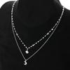 Star Moon Silvery Double Layer Necklace Multi-Layer Fashion Collarbone Chain Women's Jewelry Gift Perfect Accessory for Ramadan