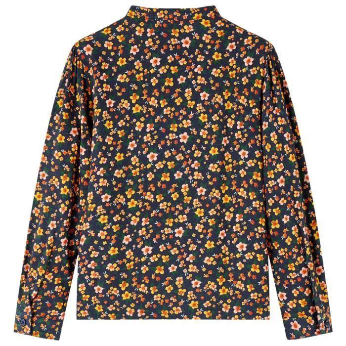 Children's Shirt with Navy Blue Floral Print Band Collar 5 Sizes Available