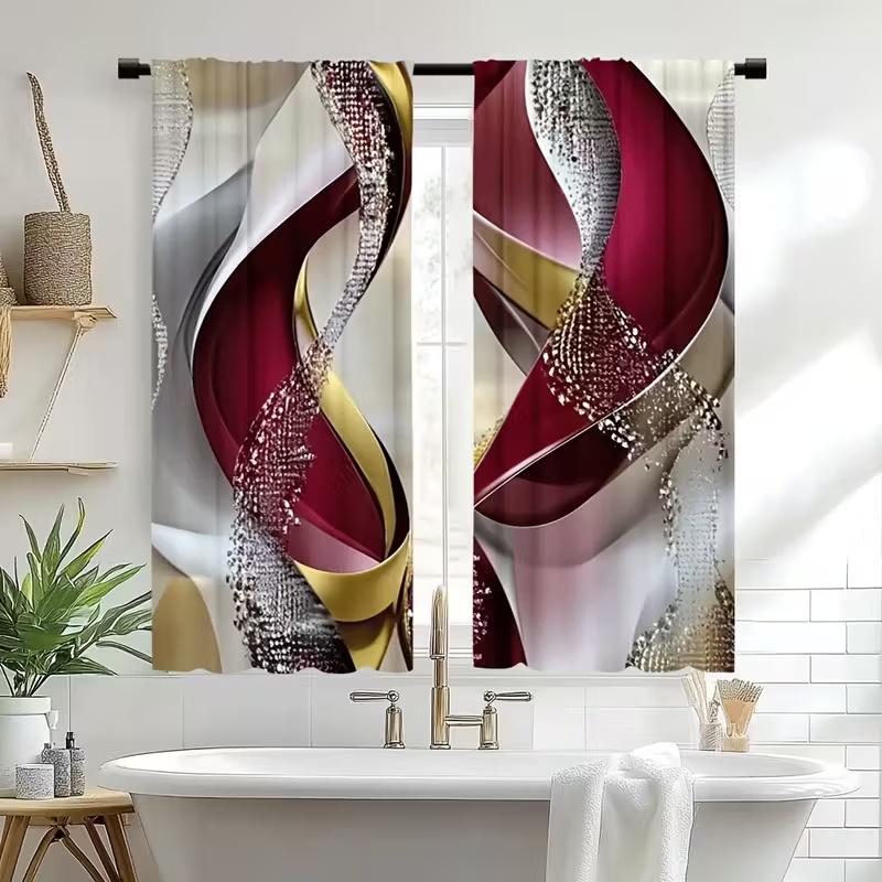 2 st Gardiner med tryck av röda ränder i kristall, lämpliga för sovrum, vardagsrum, köksinredning, heminredning, fönsterdekoration