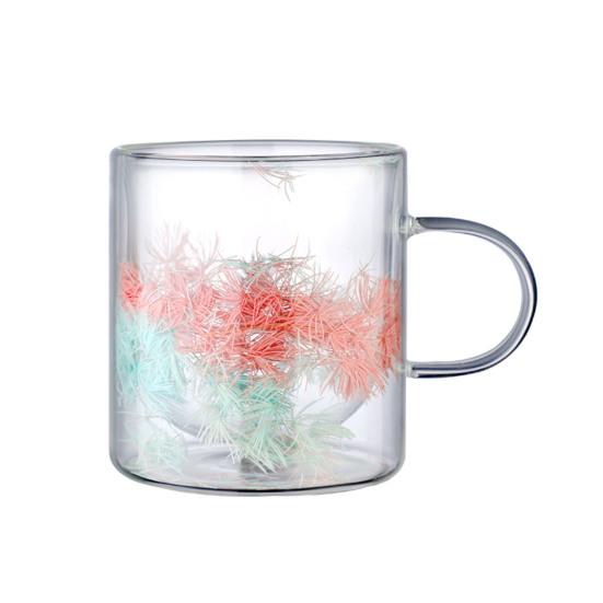 Szklanka 350 ml ze ścianką podwójną, szkło borokrzemowe, kubek do kawy, odporna na ciepło, odporna na zimno, kubek do herbaty z gradientem liści trawy, bezpieczna w kontakcie z żywnością, szklanka do picia