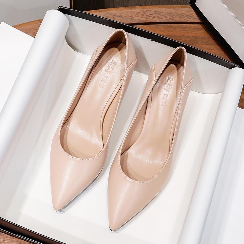 Autumn new pointed high heels women's 5cm thick heel soft leather surface two wear professional daily large size single shoes