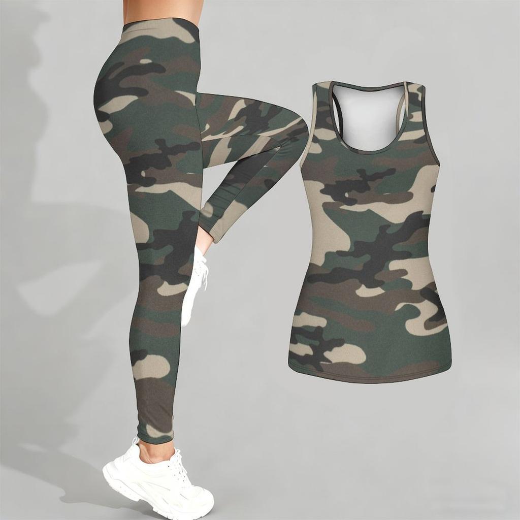 Camouflage-Print Yoga-Outfit für Damen Mode Workout-Leggings Fitness Sport Freizeit Yoga-Set Sportanzug