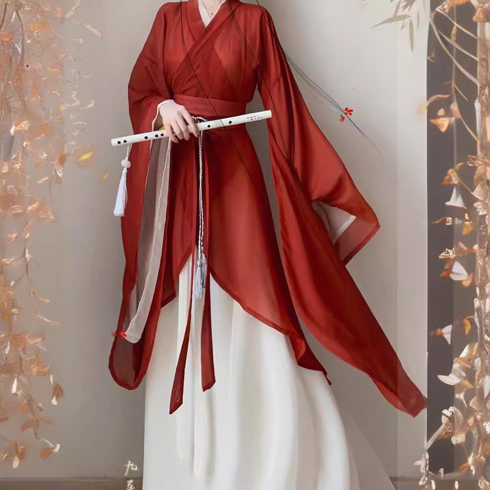 New Style Hanfu Female Wei Jin Style Big Sleeve Hand-in Collar Hanfu Suit Shaped Dress Shattered Dress Festival Play Dress