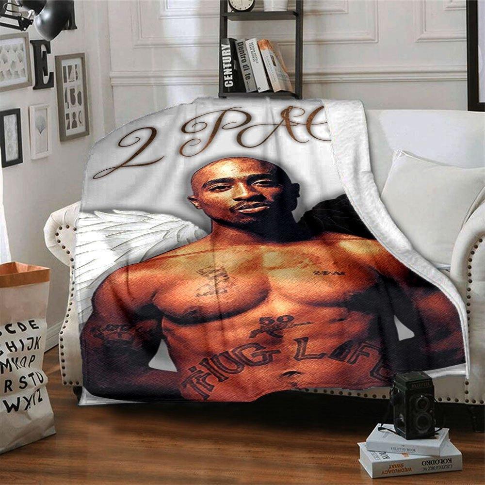 1pc 2Pac Hip Hop Blanket Soft Lightweight All Season Multi Purpose Throw for Sofa, Bed, Office & Picnics, French Style with Iconic Album Art & Quotes