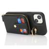 For iPhone 15 Plus/14 Plus Case with Zipper Pouch/Ring Kickstand/Strap Litchi Texture PU+TPU Phone Cover