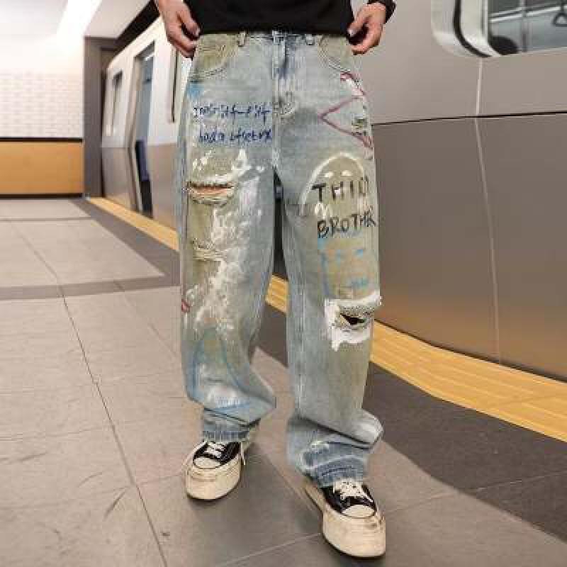 Mens Distressed Straight Fit Denim Pants