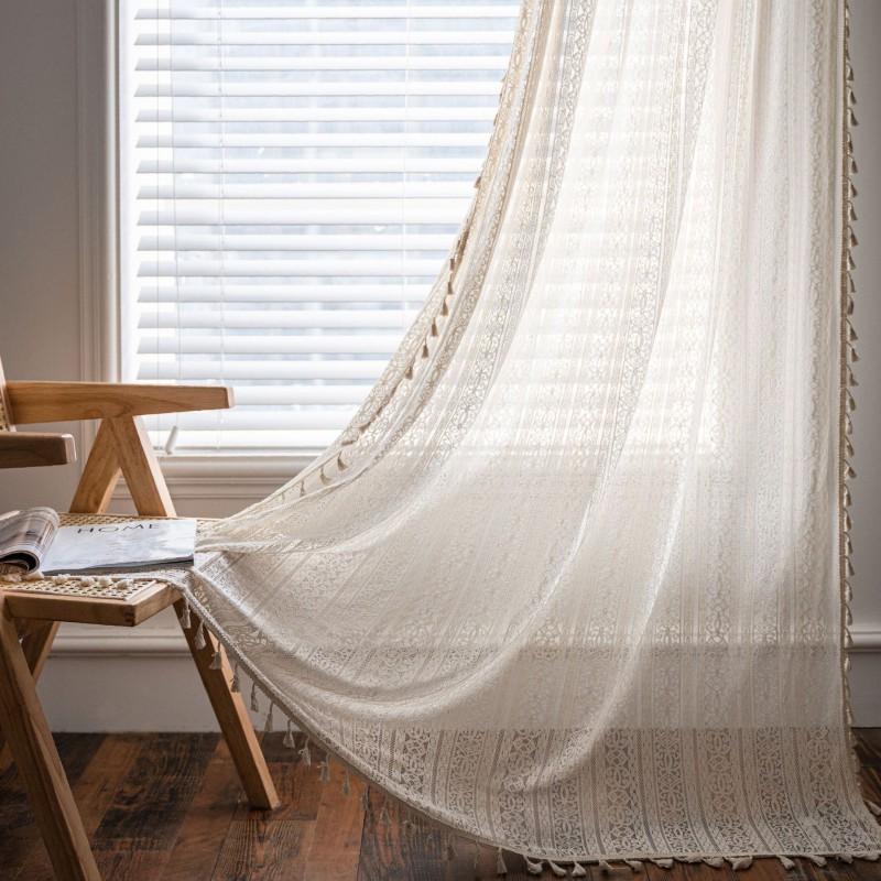 Baumwoll-Häkel-Transparenter Vorhang Wohnzimmer Schlafzimmer Balkon Mit Stangentasche Haken Öse Optionen