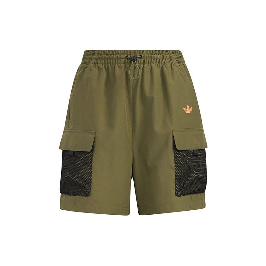 Adidas Originals Logo Embroidered Elastic Waist Mid Rise Straight Regular Casual Shorts Women shorts Olive HR6463 M