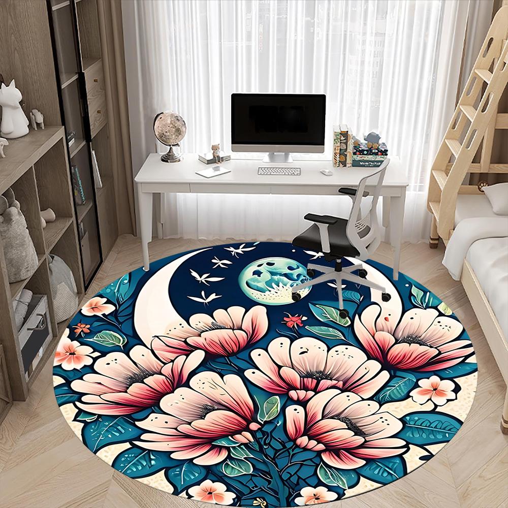 1pc Floral Fantasy Office Round Area Rug, Under Office Chairs Bedroom Living Room Home Decor, Room Deco