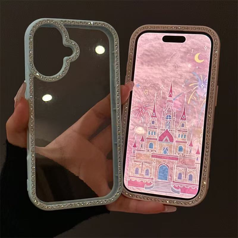 Bling Rhinestone Diamond Transparent Case For iPhone 17 16 15 14 13 12 11 ProMax Shockproof Protection Bumper Hard Acrylic Cover