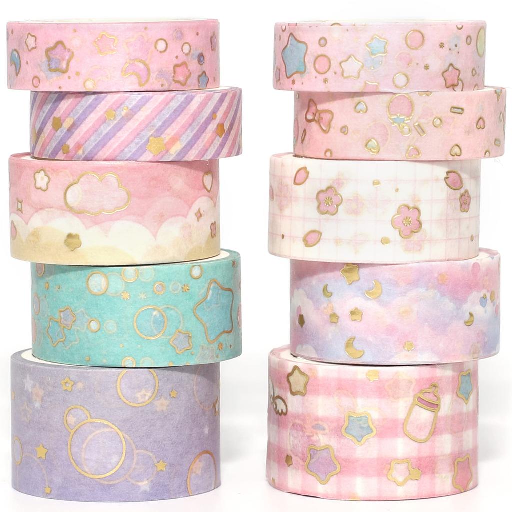 YUBX Masking Set of Creative Washi Tape with Gold Foil Perfect for DIY Gift and Gift Decoration Tape, 10, Stamping, Crafts, Journals, Planners,