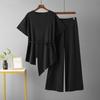 Fashion Suit Irregular Round Neck Waist Knitted Top Two-piece Set High Waist Thin Wide Leg Pants Trousers