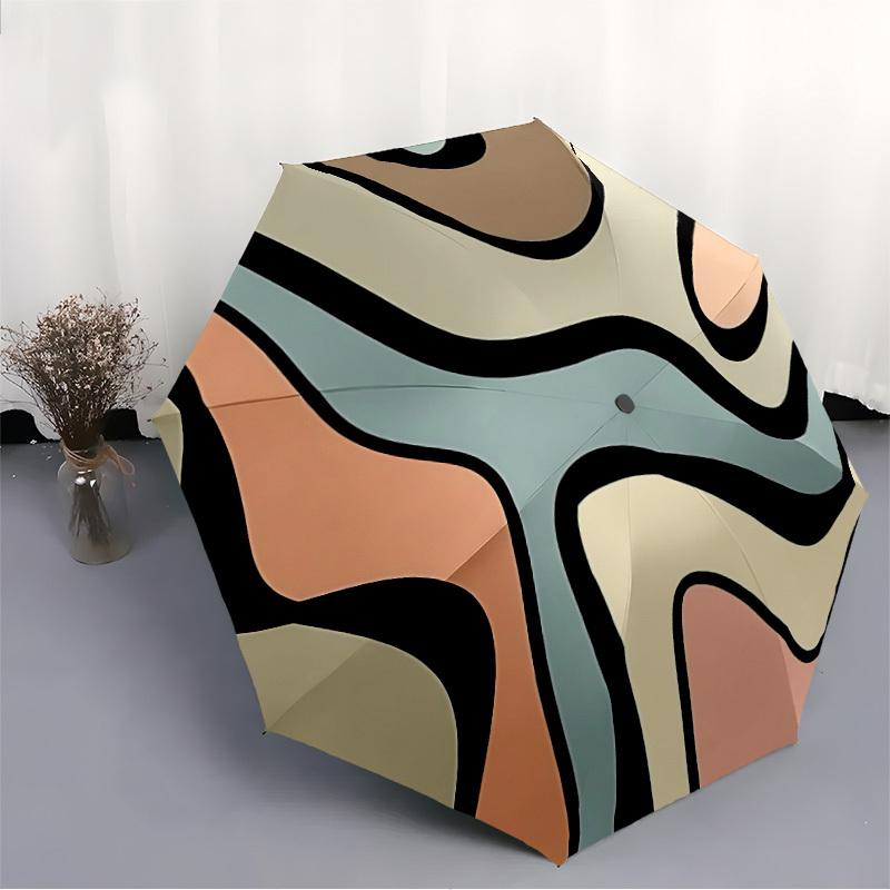 1pc Abstract Art Print Automatic Folding Umbrella - 8-Rib Iron Frame, Windproof, Portable Sunshade with Plastic Handle for Travel & Outdoor