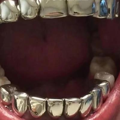 Glossy Finish Teeth Grillz Top Bottom Set Eco-friendly Copper Shiny Teeth Grillz Caps Silver Anti Slip Teeth Jewelry Cosplay