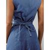 Womens Denim Midi Dress With Back Tie Detail High-Waisted Sleeveless Round Neck Jean Street Style