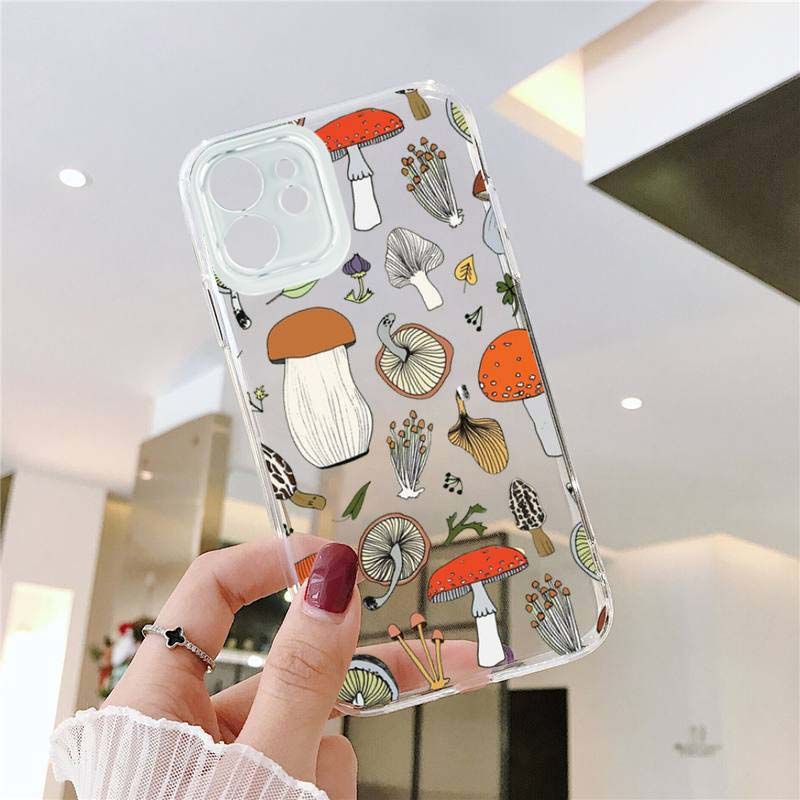 Clear Phone Case For iPhone 15 14 13 12 Pro MAX 11 XS XR 8 Plus Creative Minimalist Graffiti Line Mushroom Soft TPU Cover Coque