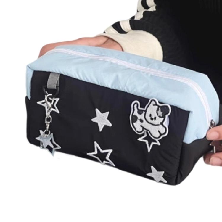 Embroidery Star Dog Pencil Bag High Capacity Polyester Fabric Pencil Case Travel Makeup Storage Bag for Student Women