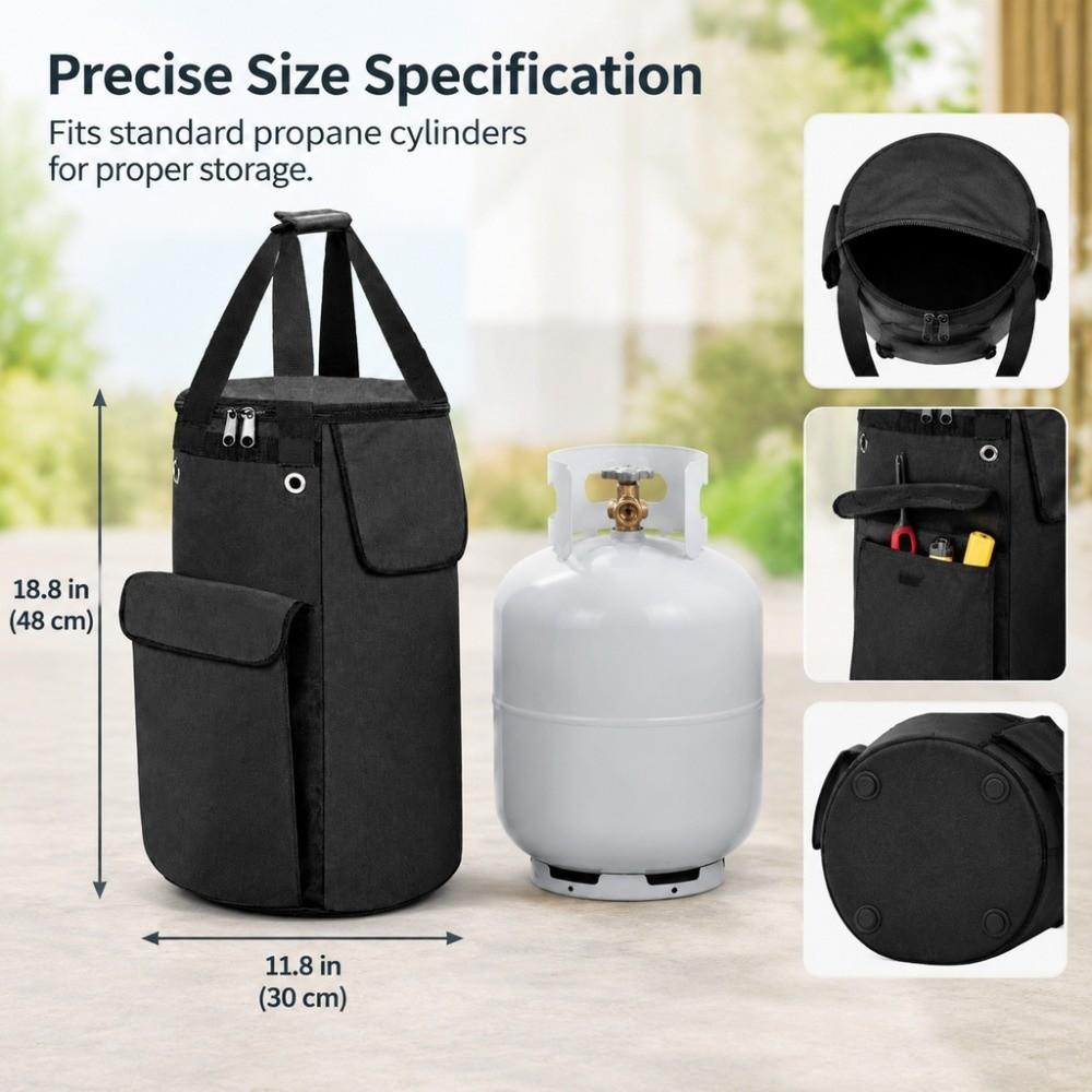 Side Flap Design Propane Cylinder Storage Bag Black Gas Bottle Carry Bag Camping Trip