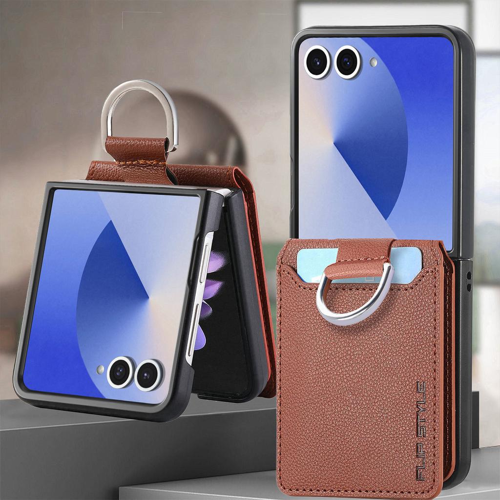 Leather Wallet with Card Holder Cover for Samsung Galaxy Z Flip 7 fe 6 5 4 3 Flip7 Flip6 Flip5 Phone Case Ring Protective