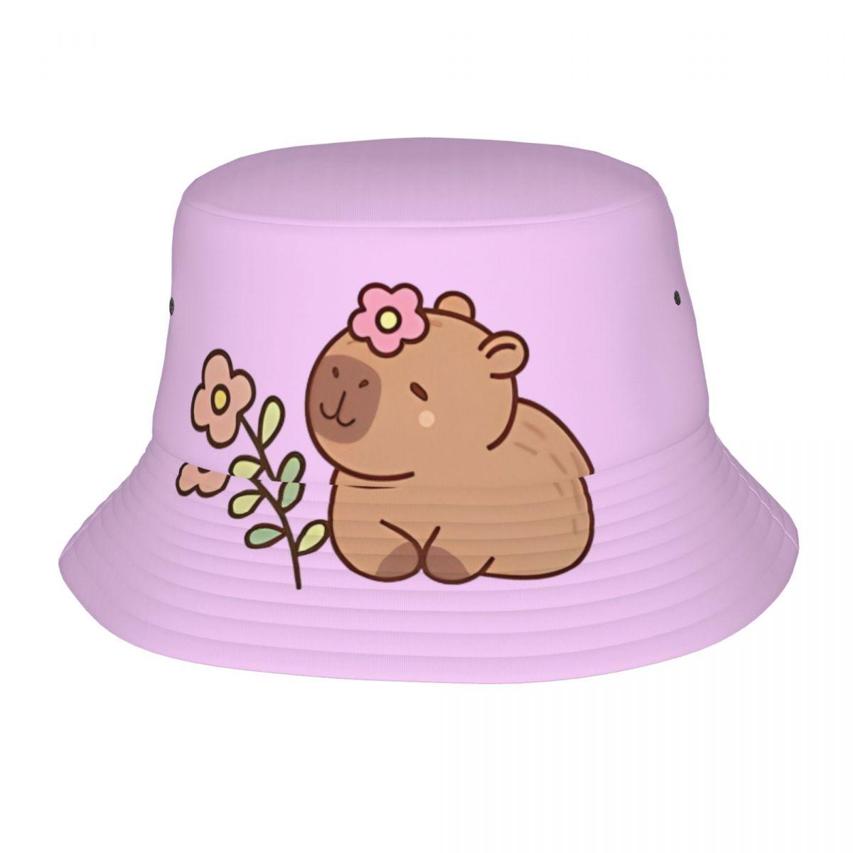 Summer Beach Vacation Getaway Headwear Cute Little Capybara Hugs Bubble Tea Accessories Bucket Hats Women Sun Hat Fishing Cap One Size