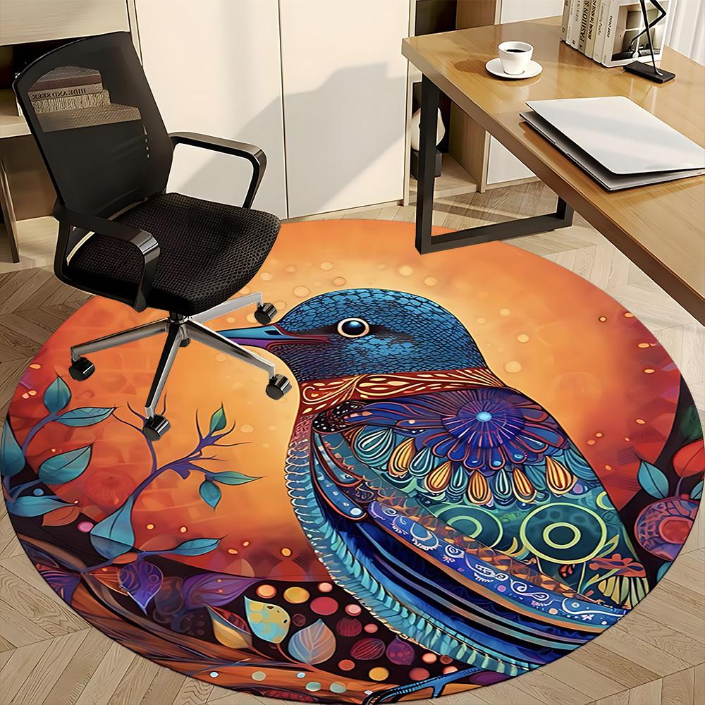 1 Stück Büroteppich mit Vogelmustern, Runder Teppich, Matte Geeignet für Büro, Unter Bürostühlen, Schlafzimmer, Wohnzimmer, Heimdekoration, Raumdekoration