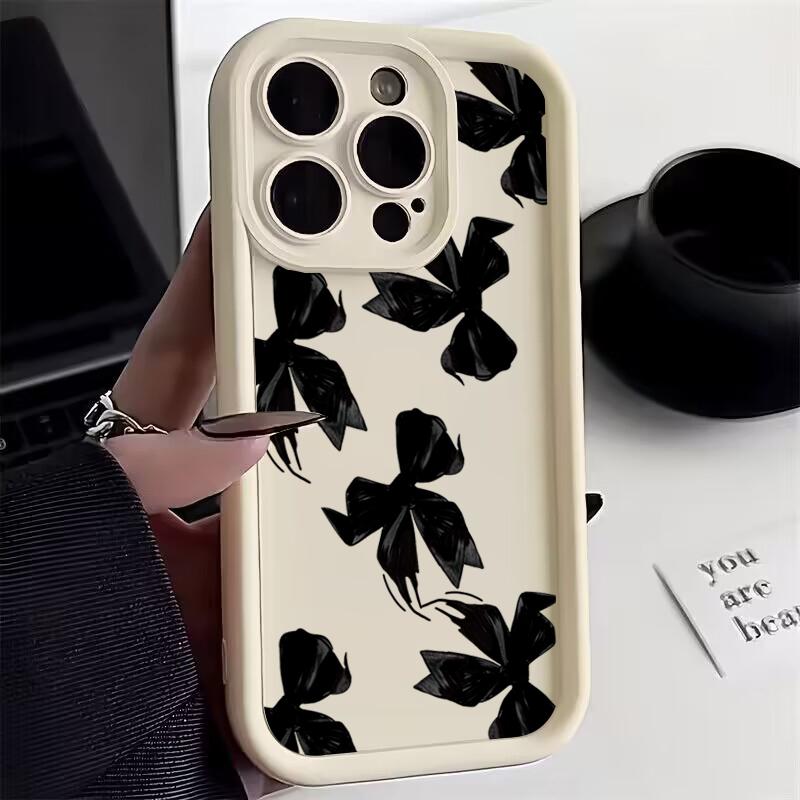 Cute Bow Pattern Silicone Soft Phone Case For iPhone 17 16 15 14 13 12 11 Pro Max 17 Air 16E XS X XR 7 8 Plus Shockproof Cover