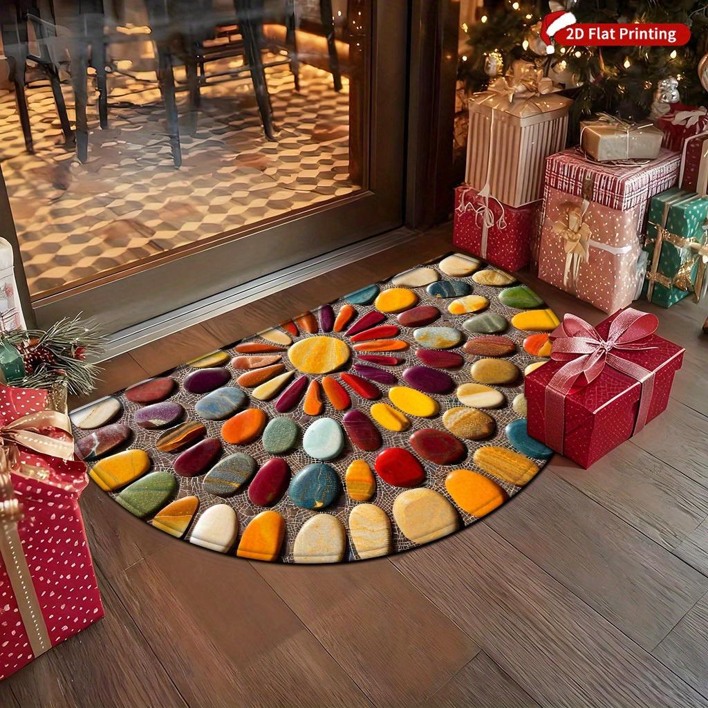 1Pcs  Pebble Print Semi Circle Welcome Doormat Non-Slip for Outdoor Patio Porch Kitchen Bathroom Entryway Floor Mat