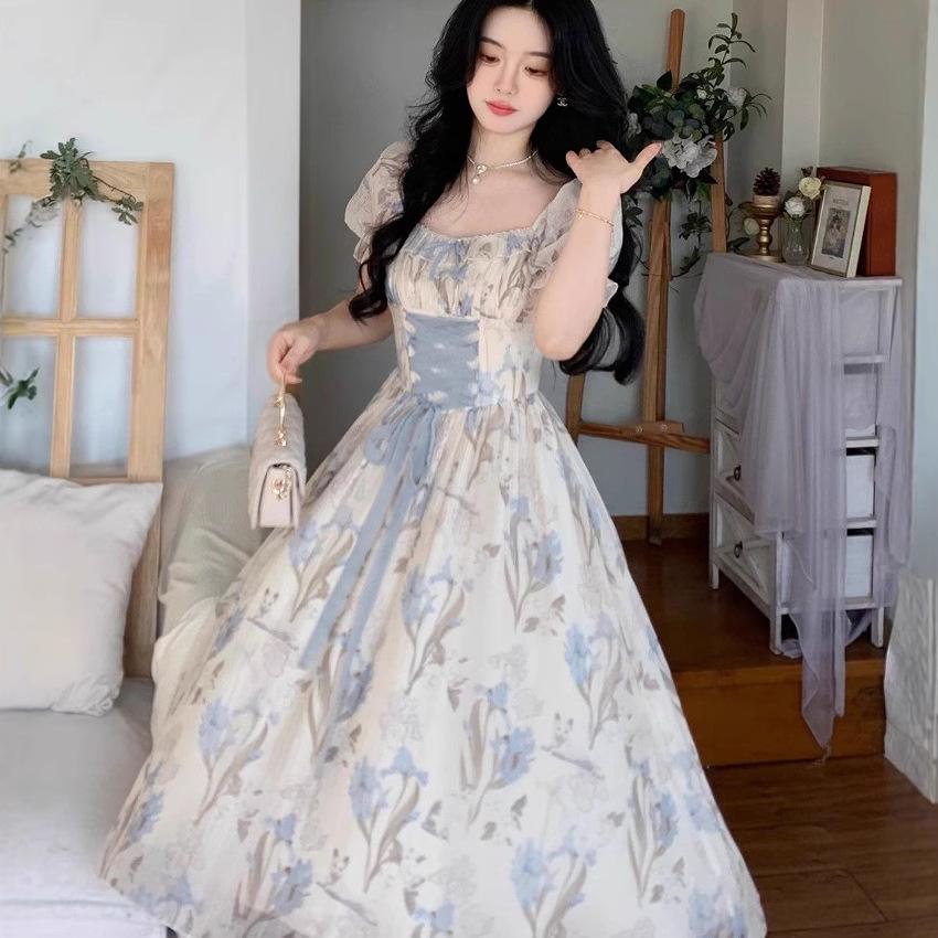 

Dream Iris 2025 French Romantic Lace-up Square Neck Maxi Summer Dress Small квітковий