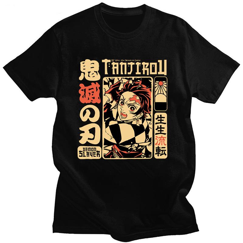 

Demon Slayer Tanjiro Print Unisexs and Womens cotton Tshirts 2026 summer Cartoon pattern Loose casual shortsleeved top S